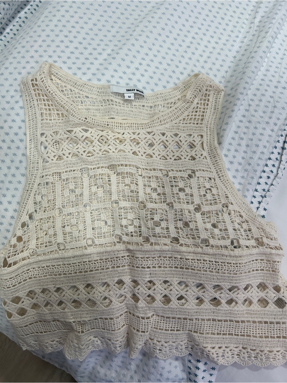 TALLY WEiJL Cream Crochet Tank Top
